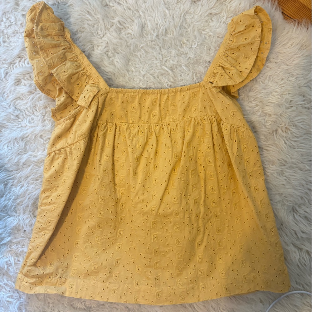 Harper Yellow Eyelet Ruffle Shoulder Tank Top